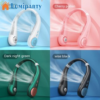 Lumiparty พัดลมระบายความร้อนไฟฟ้า แบบคล้องคอ ขนาดเล็ก แบบพกพา มอเตอร์คู่ 4000 Rpm Leafless ชาร์จ Usb