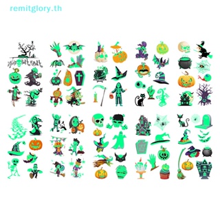 Remitglory สติกเกอร์รอยสักชั่วคราว ลายฟักทองผี กันน้ํา เรืองแสง ของขวัญฮาโลวีน สําหรับเด็ก 10 ชิ้น