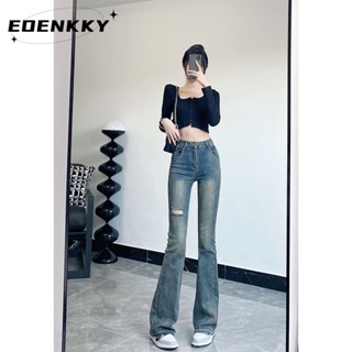 EOENKKY  กางเกงขายาว กางเกงยีสน์ผู้หญิง ทรงหลวม ๆ ตรง Retro Hip Hop Pants 2023 NEW Style  ins Stylish สวยงาม fashion A97L80B 36Z230909