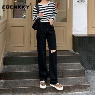 EOENKKY  กางเกงขายาว กางเกงยีสน์ผู้หญิง ทรงหลวม ๆ ตรง Retro Hip Hop Pants 2023 NEW Style  ins สวย High quality ทันสมัย A97L845 36Z230909