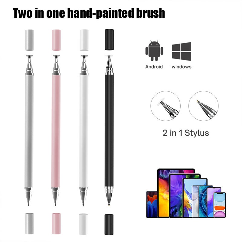 ปากกาสไตลัส 2 in 1 สากล วาดภาพ แท็บเล็ต หน้าจอ Capacitive Caneta ปากกาสัมผัส สําหรับ iOS Android ดินสออัจฉริยะ