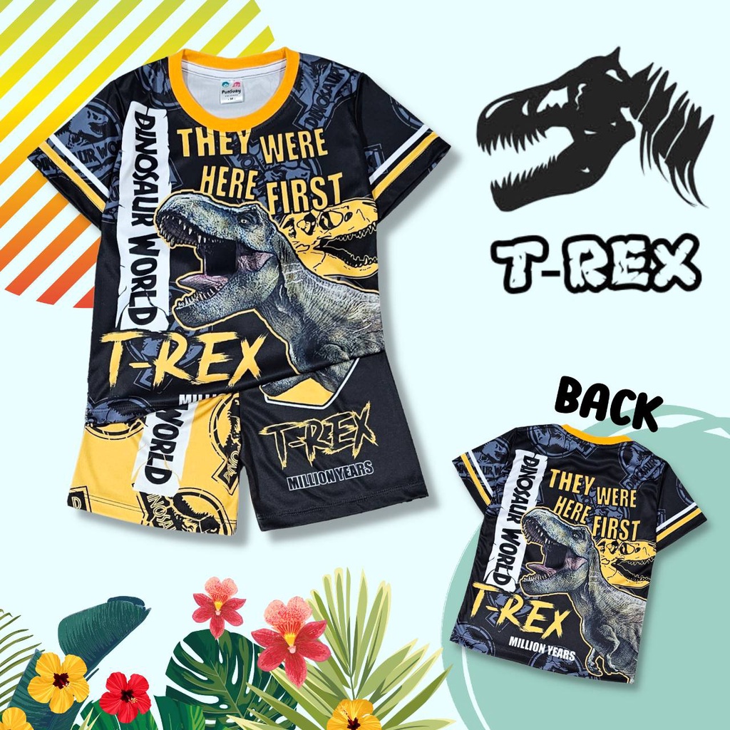 DI0649 เสื้อผ้าเด็ก เสื้อแขนสั้น+กางเกงขาสั้น เนื้อผ้าไมโครเกรดA ลายไดโนเสาร์ ทีเร็กซ์ ชุดเด็กแฟชั่น ชุดเด็กลายการ์ตูน ราคา ถูกที่สุด ดีลบีเคเค