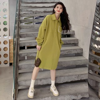 【Midi Dress】(40-150kg) ชุดเดรสกันหนาว แขนยาว ผ้าฝ้าย พลัสไซซ์ มีกระเป๋าตรง โอเวอร์ไซซ์ แฟชั่นสไตล์เกาหลี Perempuan Pakaian Wanita