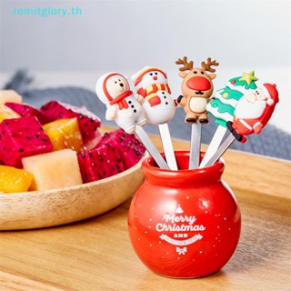 Remitglory ส้อมสเตนเลส ลายการ์ตูนซานตาคลอส สลัด ผัก ผลไม้ คริสต์มาส 5 ชิ้น ต่อชุด