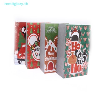 Remitglory ถุงกระดาษคราฟท์ พิมพ์ลายสโนว์แมน ซานตาคลอส แบบพกพา สําหรับใส่ขนมหวาน ของขวัญ ปาร์ตี้คริสต์มาส วันหยุดปีใหม่ 5 ชิ้น