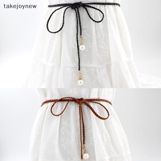 [takejoynew] เข็มขัดหนัง PU แบบบาง เอวยางยืด ประดับไข่มุกเทียม สร้างสรรค์ ของขวัญสําหรับผู้หญิง KLB