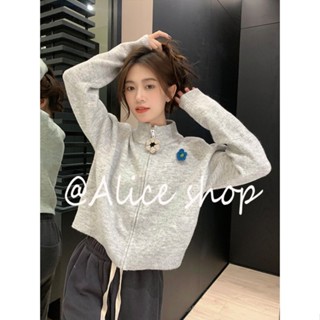 Alice  เสื้อแฟชั่นผู้หญิง เสื้อแขนยาว คลุม ไหมพรม ครอปเสื้อแขนยาว  สบาย Chic Trendy ins A91K5PH 36Z230909