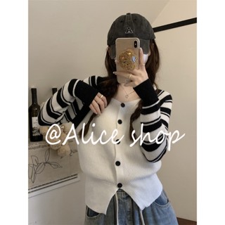 Alice  เสื้อแฟชั่นผู้หญิง เสื้อแขนยาว คลุม ไหมพรม ครอปเสื้อแขนยาว  ทันสมัย Unique ทันสมัย Beautiful A91K5PG 36Z230909