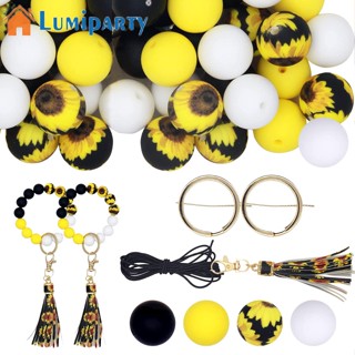 Lumiparty ชุดลูกปัดซิลิโคน ลายดอกทานตะวัน 15 มม. พร้อมพู่ สําหรับทําเครื่องประดับ พวงกุญแจ สร้อยคอ สร้อยข้อมือ