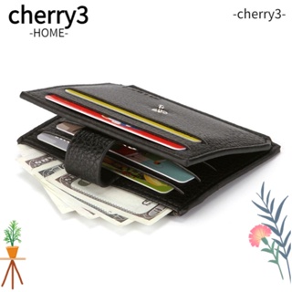 Cherry3 กระเป๋าสตางค์ หนัง PU ทรงสี่เหลี่ยม สีดํา เรียบง่าย สําหรับผู้ชาย