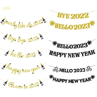 (ลดราคาสูง)oyalking.th Bye 2022 Hello 2023 ป้ายแบนเนอร์ ลายขวดแชมเปญ ปีใหม่