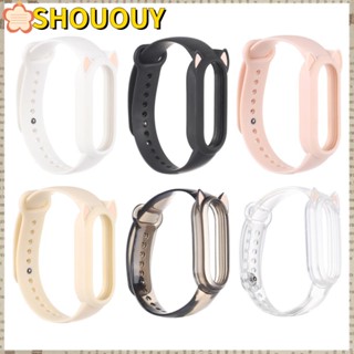 Shououy สายนาฬิกาข้อมือซิลิโคน ระบายอากาศ ลายหูแมว สําหรับ Mi Band 6 5 4 3