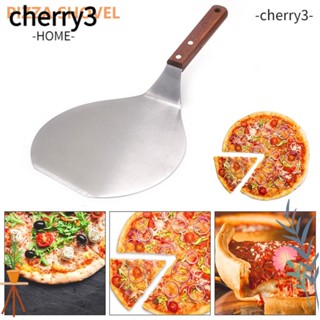 Cherry3 พลั่วพิซซ่า สเตนเลส ด้ามจับไม้ ทรงกลม ปลอดภัย ไม่ติดผิว สําหรับตัดขนมปัง พิซซ่า