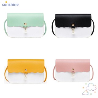 Ssunshine กระเป๋าสะพายไหล่ ประดับจี้ไข่มุก สีพื้น สําหรับเดินทาง