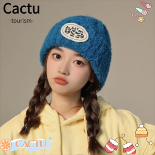 Cactu หมวกไหมพรมถัก ให้ความอบอุ่น พิมพ์ลายตัวอักษร สีฟ้า สีน้ําตาล และสีดํา สําหรับผู้หญิง