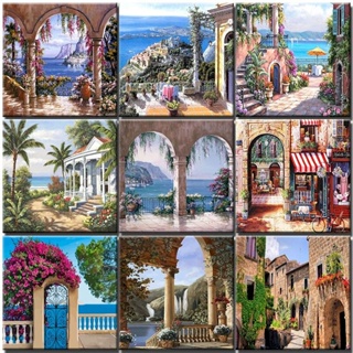 Oil Painting By Numbers Diy Arch Landscape Acrylic Paints With Frame On Canvas Handmade Drawing Piture By Number For Adults Kits