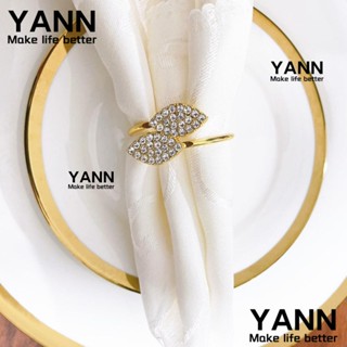 Yann1 แหวนโลหะผสมสังกะสี ชุบไฟฟ้า รูปใบไม้ ประดับพลอยเทียม คุณภาพสูง สําหรับตกแต่งผ้าเช็ดปาก งานแต่งงาน 24 ชิ้น