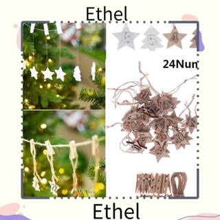 Ethel1 จี้ไม้ รูปตัวเลข สําหรับห้อยตกแต่งถุงของขวัญ บิสกิต คริสต์มาส 24 ชิ้น ต่อชุด