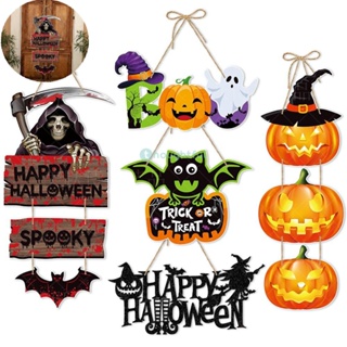 ผีฮาโลวีน ฟักทอง แขวนประตู หมวกแม่มด Trick Or Treat จี้ป้ายประตู Happy Halloween Party Decoration Pumpkin Bat Door Hanger TH