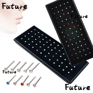 Future ชุดแหวนเจาะจมูก คริสตัล สเตนเลส 1.8 มม. 60 ชิ้น สําหรับผู้หญิง