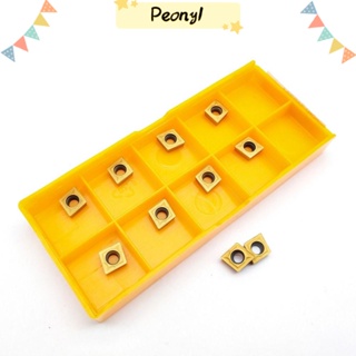 Pdony เม็ดมีดกลึงคาร์ไบด์ โลหะ สีเหลือง พร้อมกล่อง ทรงสามเหลี่ยม 10 ชิ้น CCMT060204 เครื่องกลึง UE6020 TCMT