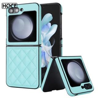 Hoce ZFlip5 เคสโทรศัพท์หนังนิ่ม ป้องกัน แบบป้องกัน ลายตารางสี่เหลี่ยมขนมเปียกปูน สําหรับ Samsung Galaxy ZFlip3 ZFlip4 Flip5