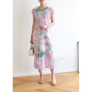 2MUAY รุ่น GJO3877 CAP SLEEVE PRINTED PLEAT DRESS เดรสผู้หญิง เดรสพลีทคุณภาพ 4สี FREE SIZE