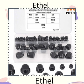 Ethel1 น็อตไนล่อน หกเหลี่ยม M3 4 5 6 8 10 12 7 ขนาด แบบพกพา สีดํา สําหรับตกแต่ง 100 ชิ้น