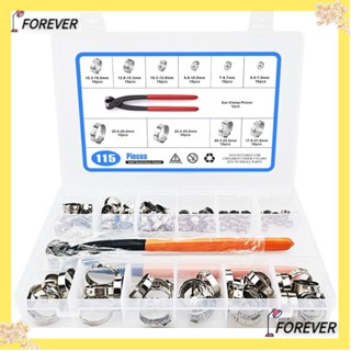 Forever แคลมป์หนีบท่อ สเตนเลส 304 6-28.6 มม. สีเงิน 10 ขนาด สําหรับรถยนต์ 115 ชิ้น