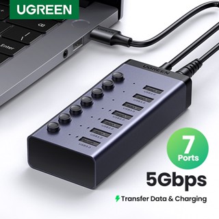 Ugreen ฮับ Usb C รองรับการถ่ายโอนข้อมูล และที่ชาร์จ 5Gbps 7 พอร์ต Usb3.0 พร้อมสวิตช์เปิด ปิดส่วนบุคคล สําหรับ PC