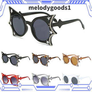 Melodygoods1 แว่นตากันแดด UV400 รูปค้างคาว ประดับเพชร สไตล์วินเทจ คอสเพลย์ ฮาโลวีน สําหรับผู้หญิง