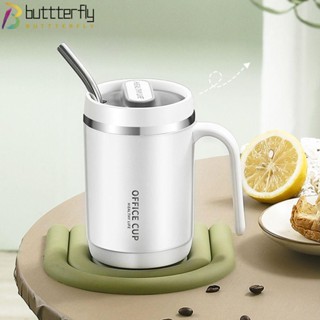 Buttterfly แก้วกาแฟ สเตนเลส พร้อมหลอดดูด เรียบง่าย พร้อมฝาปิด