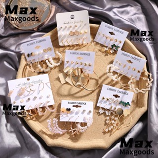 Maxg ชุดต่างหู ประดับไข่มุก สีทอง สไตล์เกาหลี สําหรับผู้หญิง 6 คู่