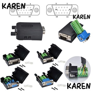 Karen ขั้วต่อ VGA สามแถว 15 ขา ปลั๊ก 15 ขา 3+9 ประเภทสกรู พร้อมกรอบ D-SUB DB15 VGA สําหรับคอมพิวเตอร์