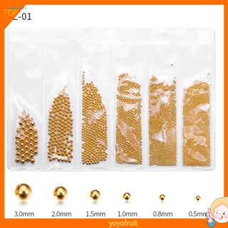 Yof ลูกปัดโลหะ 3D คละขนาด สําหรับตกแต่งเล็บ