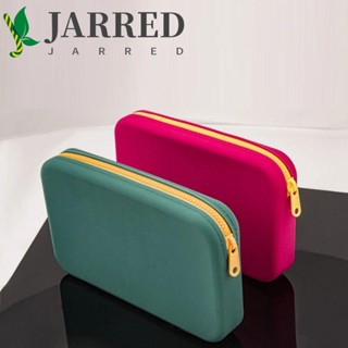 Jarred กระเป๋าเครื่องสําอาง ทรงสี่เหลี่ยม สีตัดกัน ความจุขนาดใหญ่ กระเป๋าซิลิโคน สีพื้น สร้างสรรค์ กระเป๋าใส่เหรียญ กระเป๋าใส่แปรงแต่งหน้า