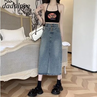 DaDulove💕 New American Ins High Street Retro Denim Skirt Niche High Waist A- line Skirt Large Size Bag Hip Skirt