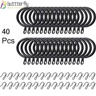 Buttterfly ห่วงผ้าม่าน พร้อมตะขอเหล็ก รูปตัว S ติดตั้งง่าย สีดํา สําหรับผ้าม่าน ประตู หน้าต่าง 40 ชิ้น