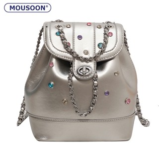 MOUSOON กระเป๋าเป้สะพายหลังสุภาพสตรี Sweet Cool Y2K Style Diamond Casual Chain กระเป๋าเป้สะพายหลัง