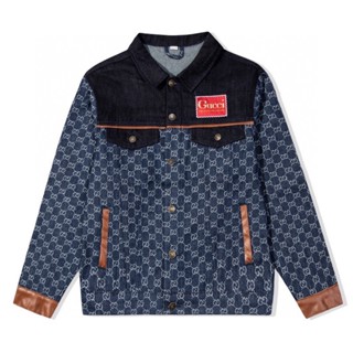 Fashion GU25CI เสื้อแจ็กเก็ตยีนลําลอง คอปก ลายแจ็คการ์ด สําหรับผู้ชาย และผู้หญิง