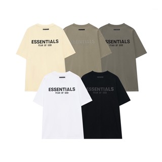 เสื้อยืดลําลอง ผ้าฝ้าย แขนสั้น พิมพ์ลายตัวอักษร ESSENTIALS สไตล์สตรีท แฟชั่นสําหรับผู้ชาย และผู้หญิง