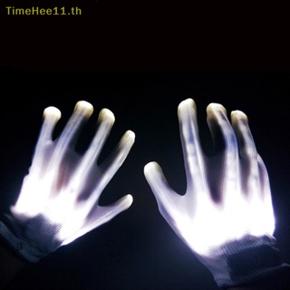 Timehee ถุงมือนีออน LED เรืองแสง รูปกะโหลก สําหรับพร็อพถ่ายรูป