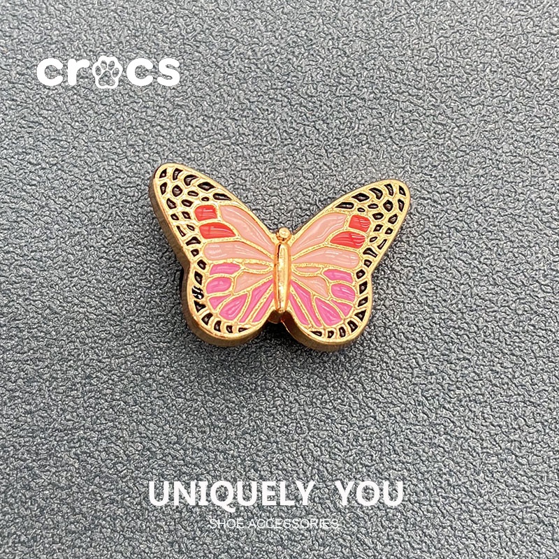Crocs jibbitz หัวเข็มขัดโลหะ รูปผีเสื้อ ดอกไม้ สไตล์เกาหลี DIY สําหรับตกแต่งรองเท้า
