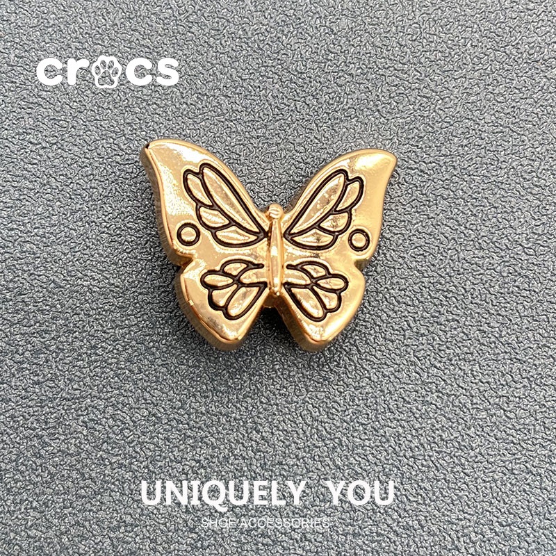 Crocs jibbitz หัวเข็มขัดโลหะ รูปผีเสื้อ ดอกไม้ สไตล์เกาหลี DIY สําหรับตกแต่งรองเท้า