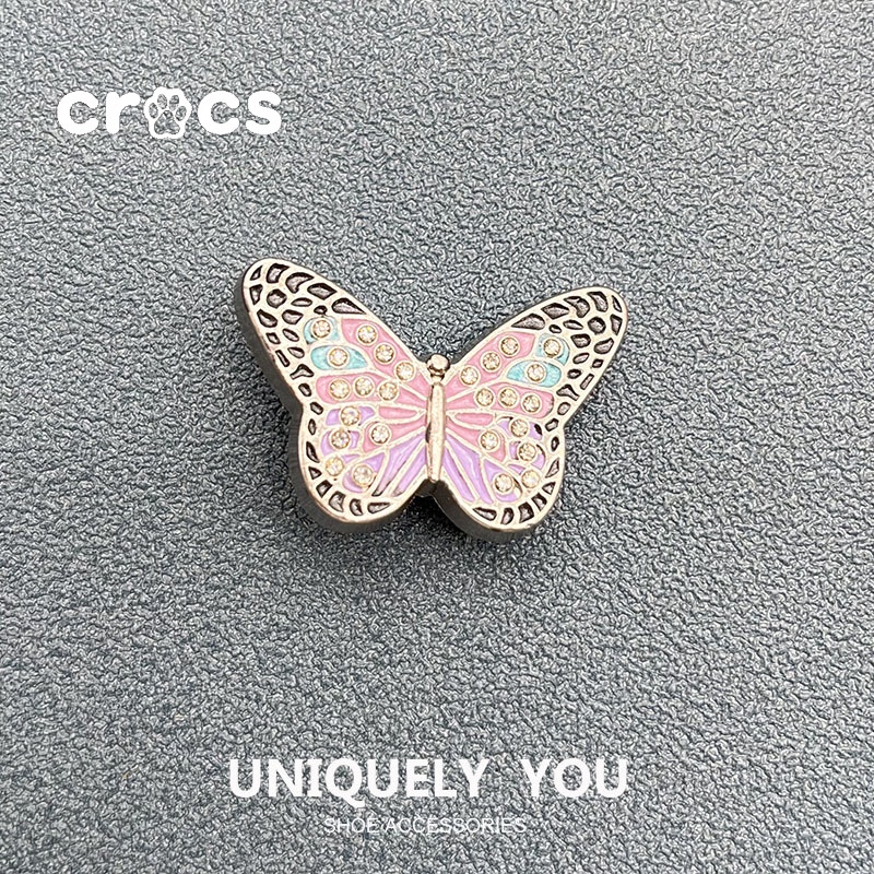 Crocs jibbitz หัวเข็มขัดโลหะ รูปผีเสื้อ ดอกไม้ สไตล์เกาหลี DIY สําหรับตกแต่งรองเท้า
