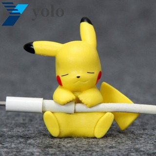 Yolo ตัวถนอมสายชาร์จ USB ลายการ์ตูนปิกาจู โปเกม่อน สําหรับโทรศัพท์ หูฟัง