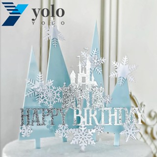 Yolo ป้ายธงอะคริลิค ลาย Happy Birthday สําหรับตกแต่งเค้กวันเกิด