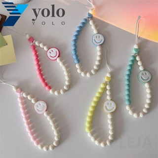 Yolo สายเชือกคล้องโทรศัพท์มือถือ ประดับลูกปัด ลายหน้ายิ้ม หลากสี