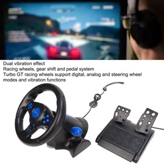 Electron000 พวงมาลัยสำหรับเล่นเกมหมุนได้ 180 องศามัลติฟังก์ชั่น 3 in 1 Game Racing Wheel พร้อมคันเหยียบสำหรับพีซี