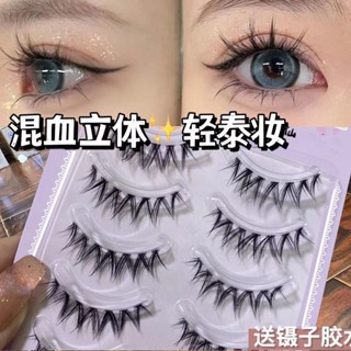 Hybrid three-dimensional light makeup! V-shaped little demon eyelashes false eyelashes naturally dense thin transparent stalk cartoon grafting V